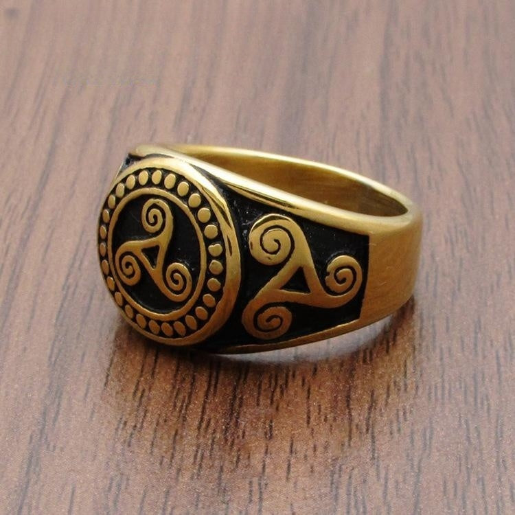 Titanium Steel Men's Ornament Stainless Trendy Unique Viking Totem Casting Ring Gold