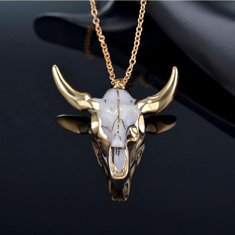 Hip-hop Street Bull Bone Necklace Retro Domineering Gold-clad
