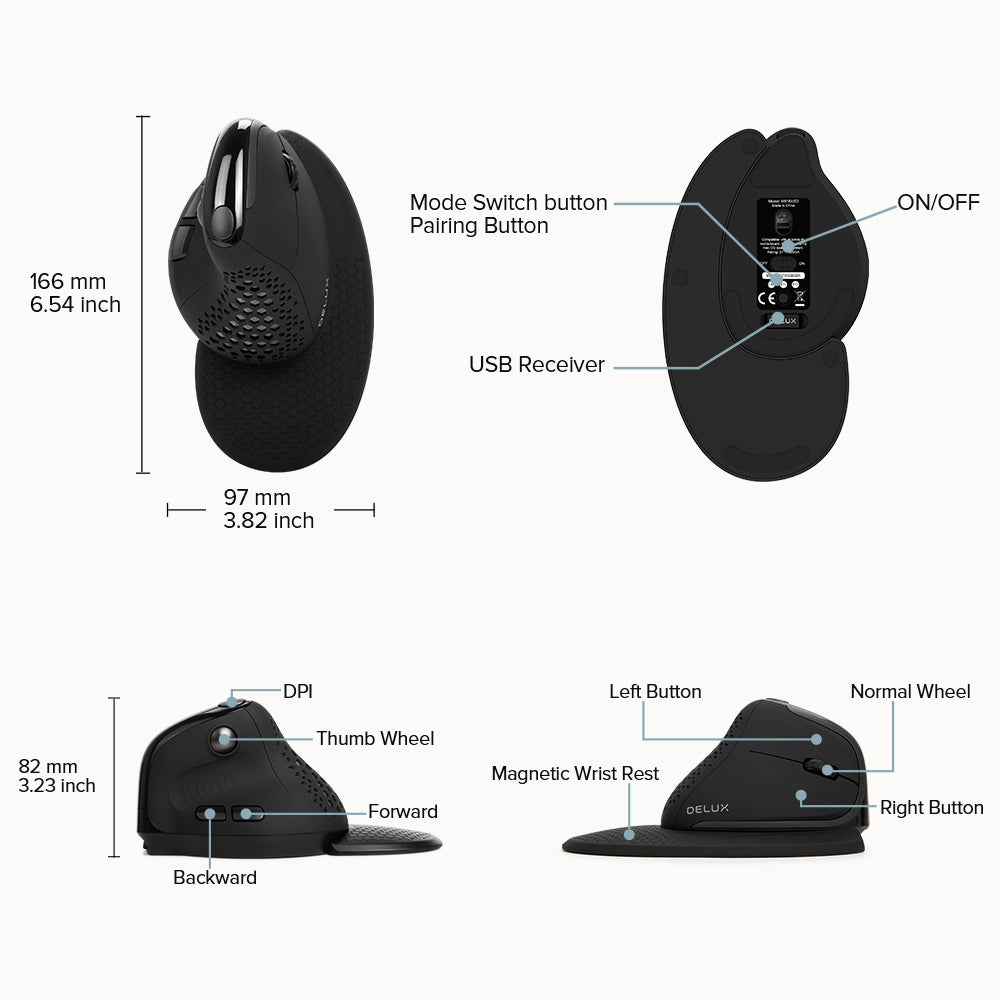 M618XSD Thumb Wheel Ergonomic Three-mode Bluetooth Rechargeable Mouse