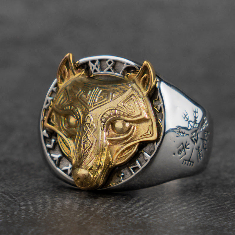 Men's Hip Hop Vintage Viking Wolf Head Index Finger Titanium Steel Ring