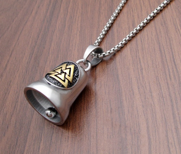 New European And American Retro Viking Odin Triangle Valknut Bell Pendant