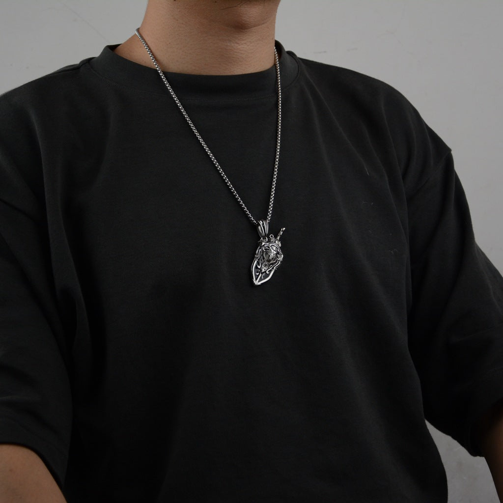 Lion Head Sword And Shield Pendant Necklace Hip Hop Street Dance Style