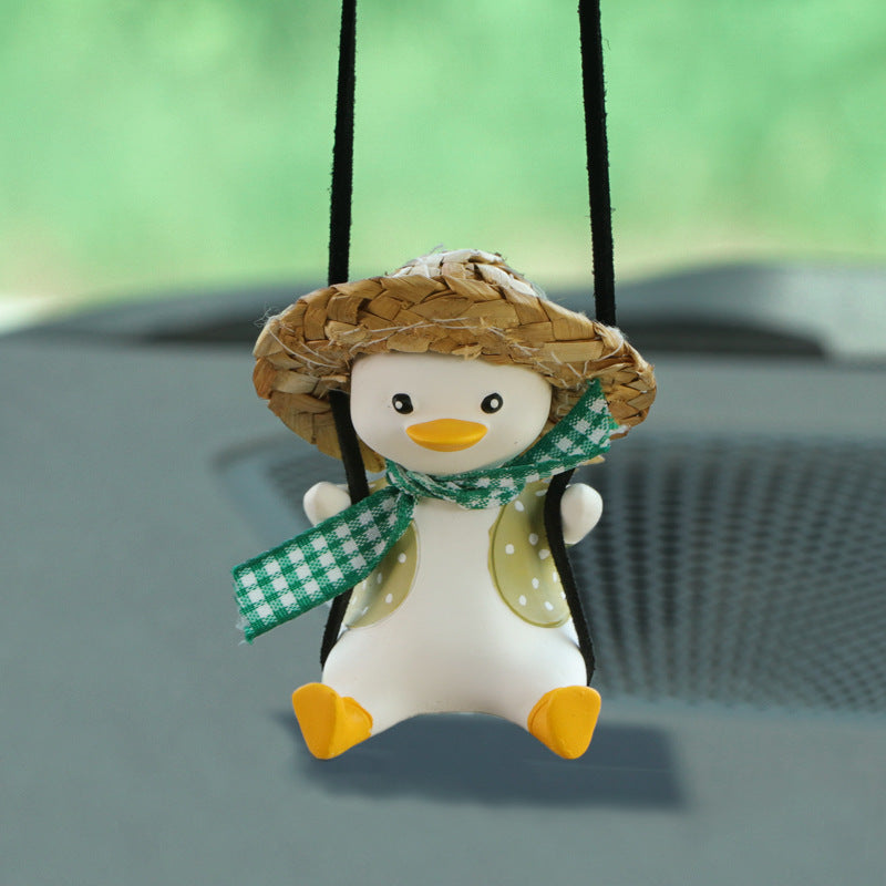 Car Pendant Cute Anime Little Duck Swing Auto Rearview Mirror Hanging Ornaments Interior Decoraction Accessories For Girls Gifts