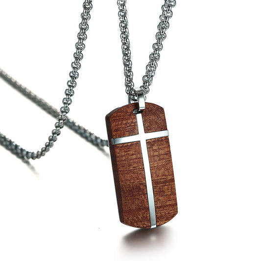 Stainless Steel Rosewood Cross Keychain Wooden Titanium Steel Pendant