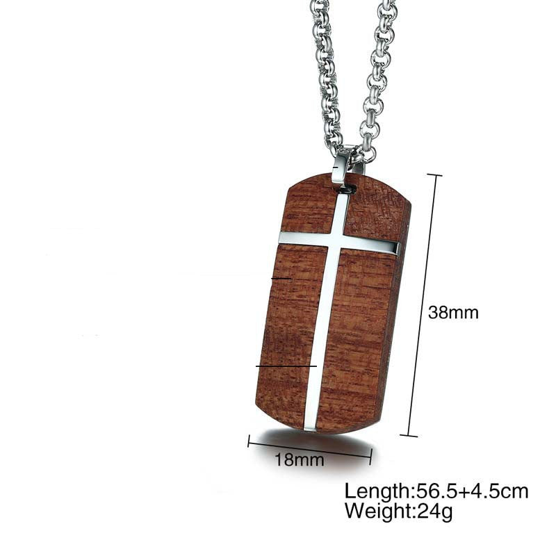 Stainless Steel Rosewood Cross Keychain Wooden Titanium Steel Pendant