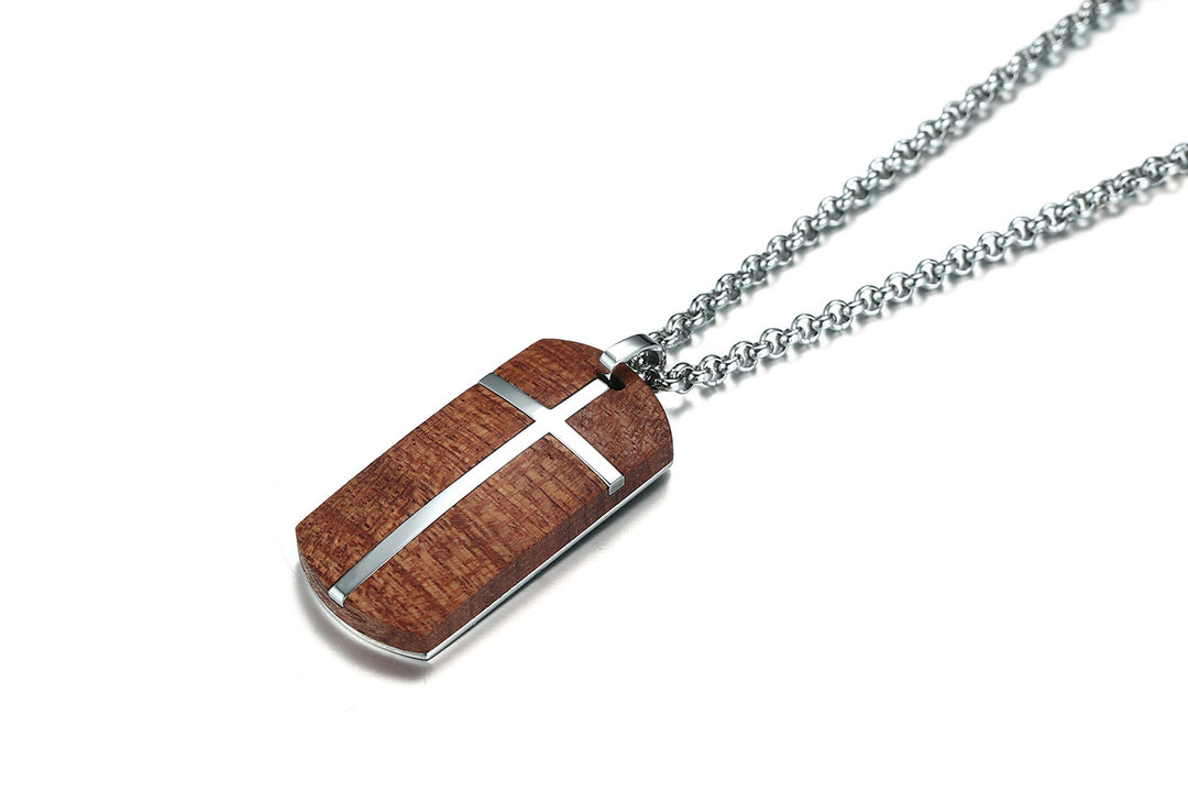 Stainless Steel Rosewood Cross Keychain Wooden Titanium Steel Pendant