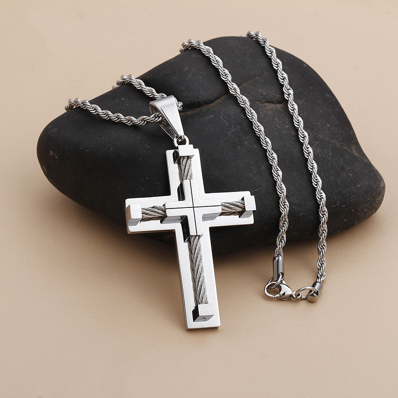 Titanium Steel Jewelry Cross Pendant Stainless Steel Men's Necklace