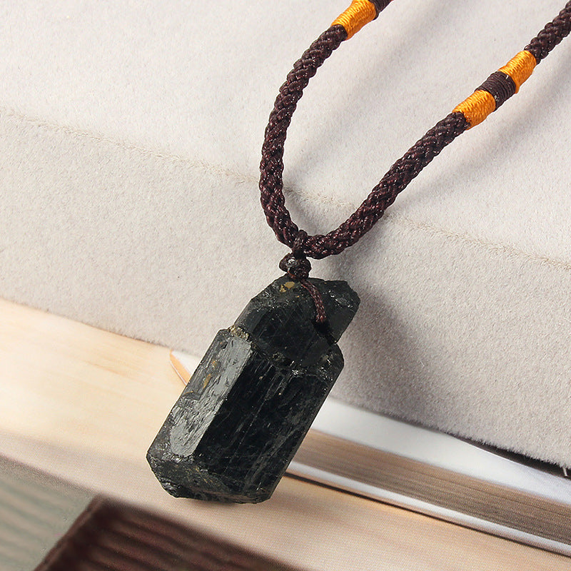 Natural Black Stone Pendant Necklace