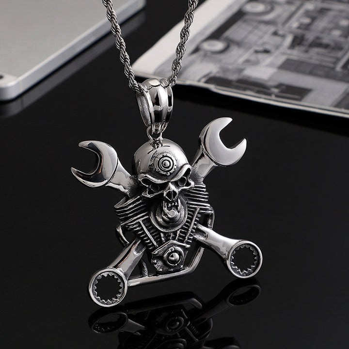 Stainless Steel Jewelry Titanium Steel Wrench Pendant Mens Personality Punk Skull Pendant Accessories