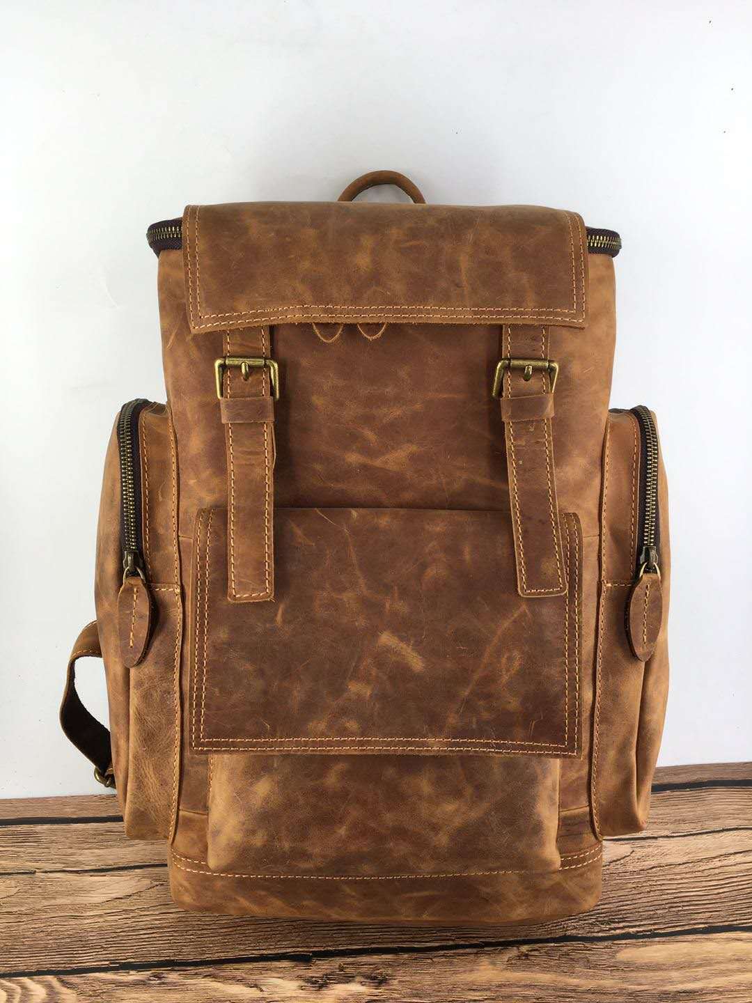 Retro Crazy Horse Leather Mens Backpack male computer bag Large Capacity 15.6 inch laptop bags genuine leather Travel Backpacks