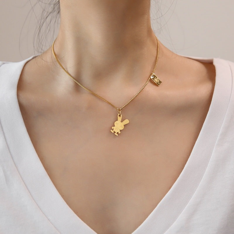 Simple Golden Bunny Square Brand Necklace Female Clavicle Chain