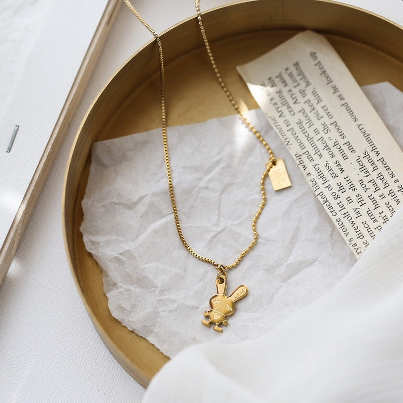 Simple Golden Bunny Square Brand Necklace Female Clavicle Chain