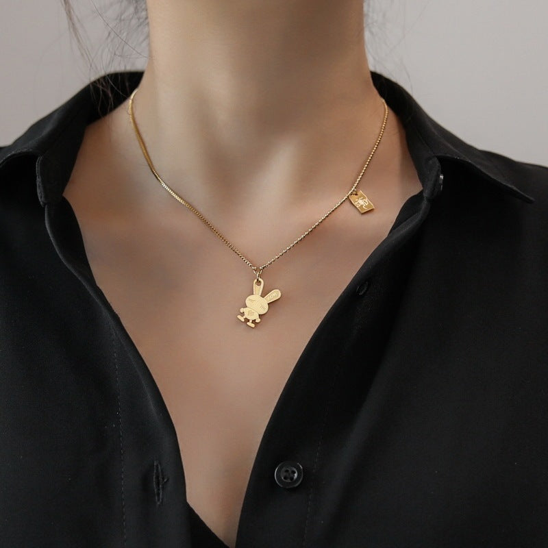 Simple Golden Bunny Square Brand Necklace Female Clavicle Chain