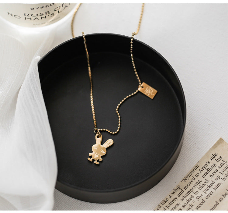 Simple Golden Bunny Square Brand Necklace Female Clavicle Chain