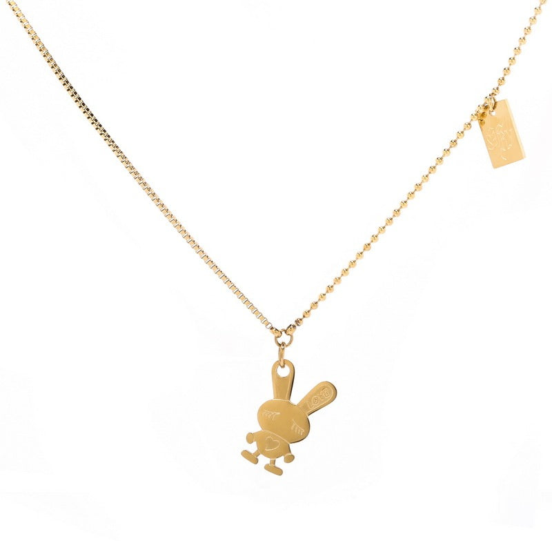 Simple Golden Bunny Square Brand Necklace Female Clavicle Chain