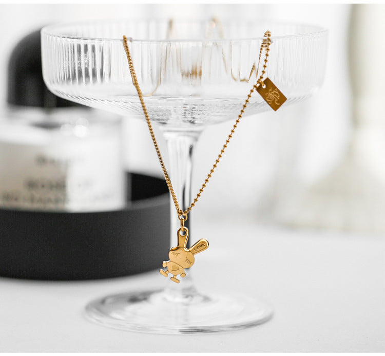 Simple Golden Bunny Square Brand Necklace Female Clavicle Chain