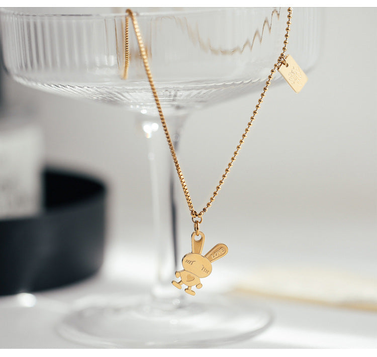 Simple Golden Bunny Square Brand Necklace Female Clavicle Chain