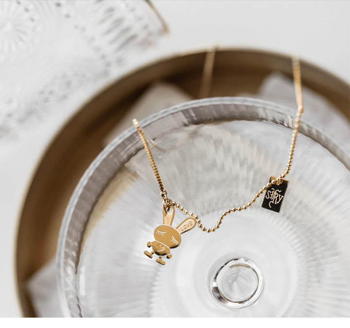 Simple Golden Bunny Square Brand Necklace Female Clavicle Chain