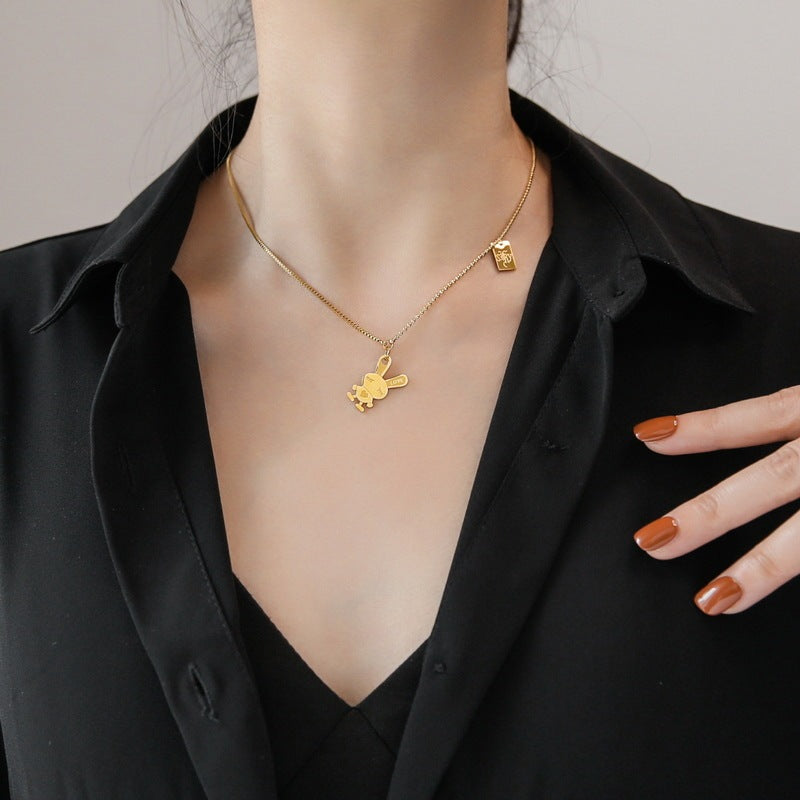 Simple Golden Bunny Square Brand Necklace Female Clavicle Chain