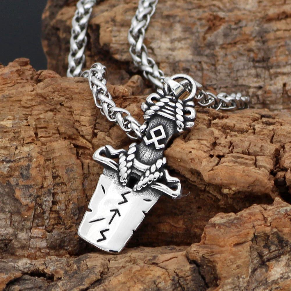 Nordic Viking Audinluna Rune Sword Titanium Steel Necklace