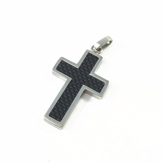 Titanium Black Carbon Fiber Pendant Cross Necklace