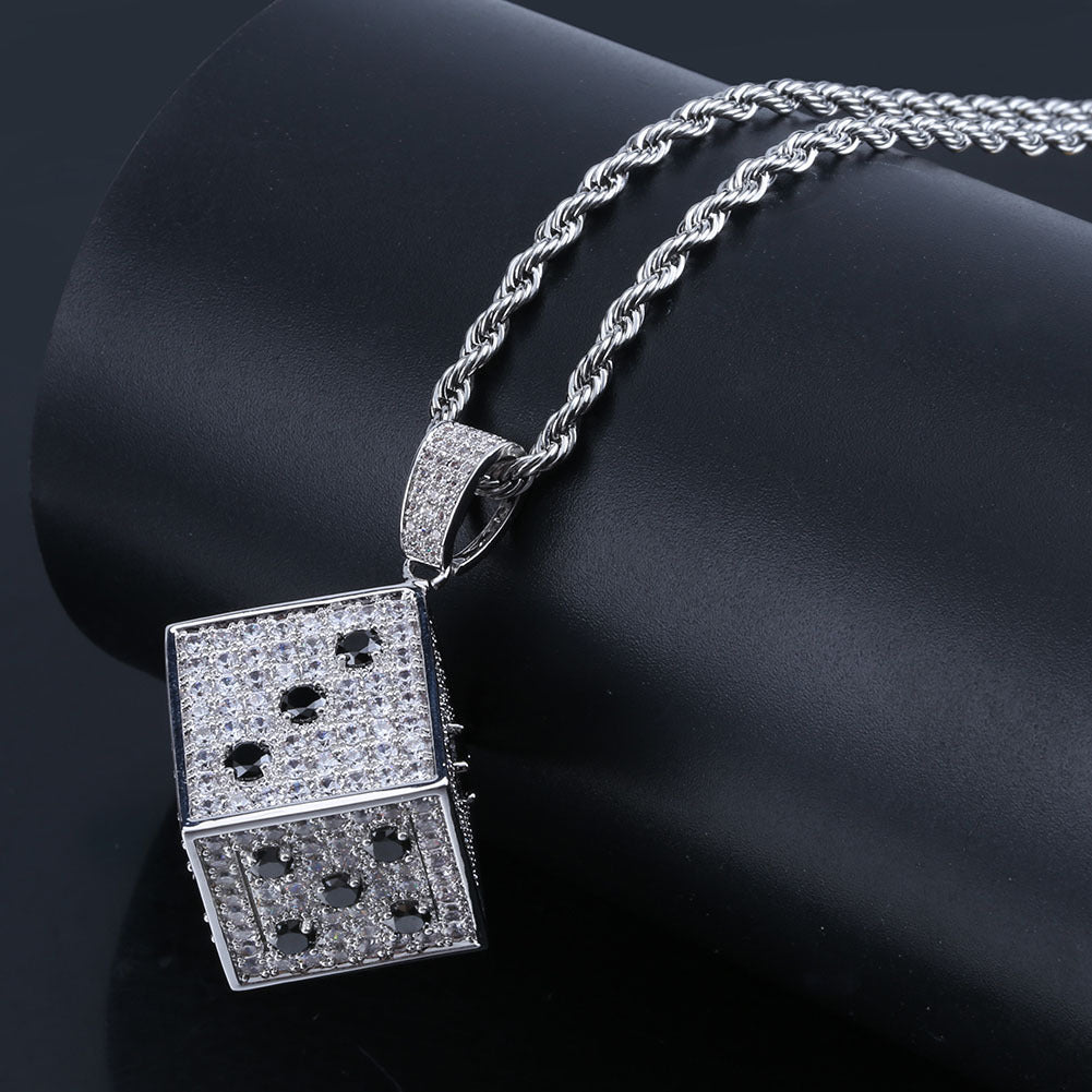 Black and white double color dice zircon pendant