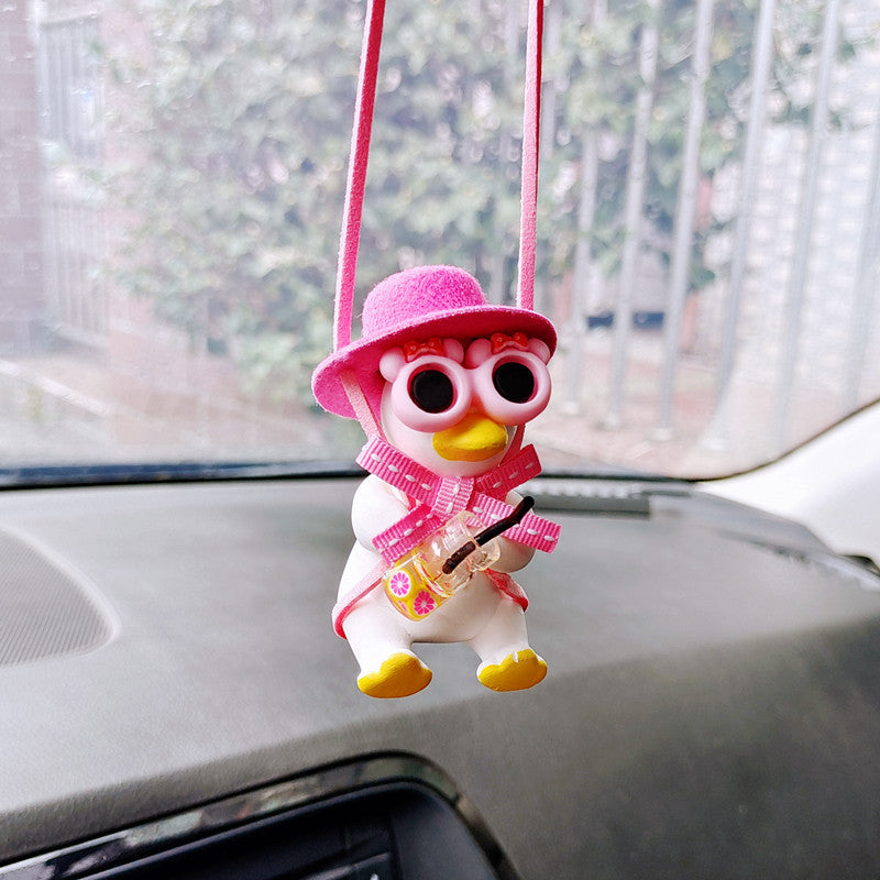 Car Pendant Cute Anime Little Duck Swing Auto Rearview Mirror Hanging Ornaments Interior Decoraction Accessories For Girls Gifts