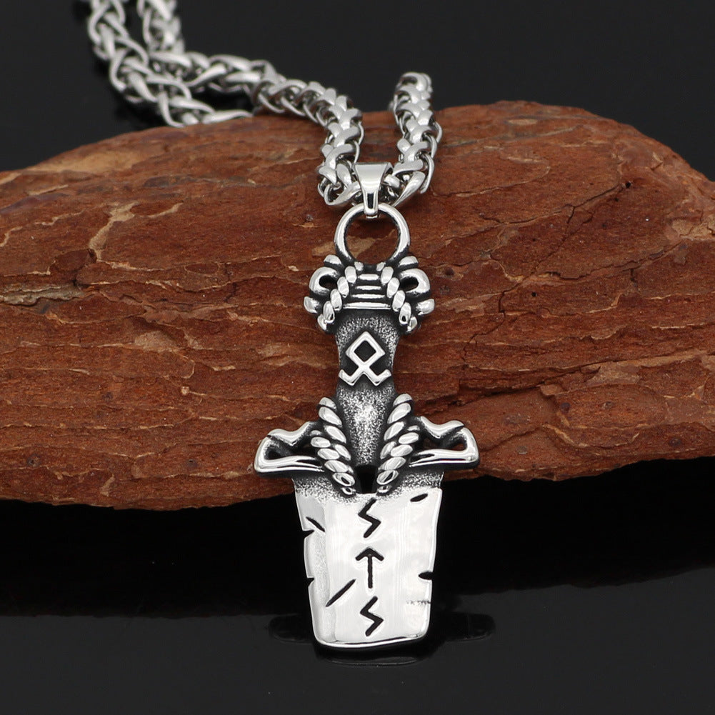 Nordic Viking Audinluna Rune Sword Titanium Steel Necklace