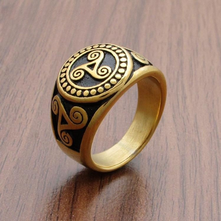 Titanium Steel Men's Ornament Stainless Trendy Unique Viking Totem Casting Ring Gold