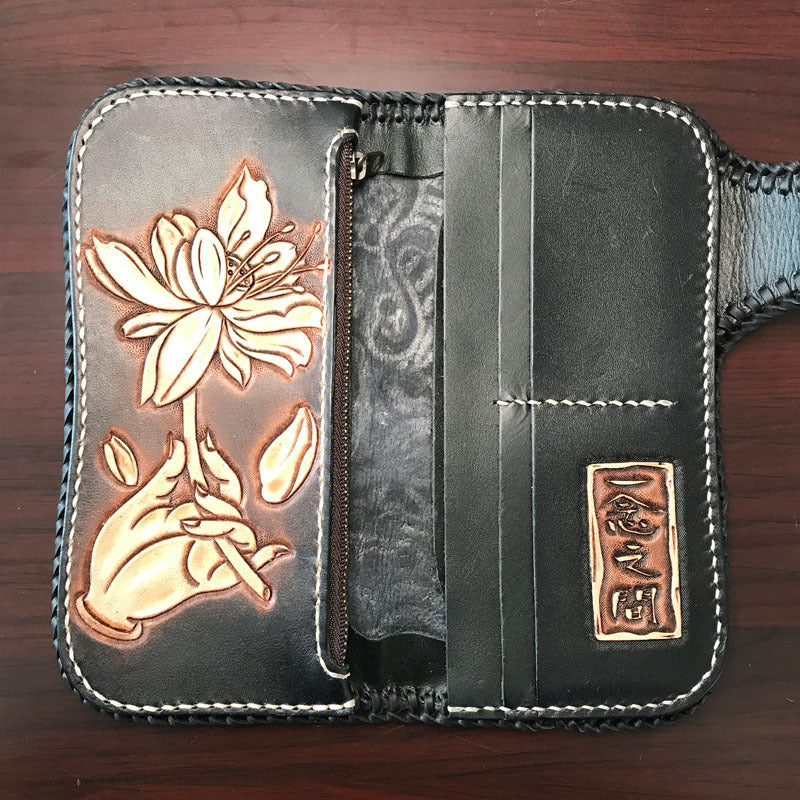 Men's Top Layer Cow Leather Carving Wallet