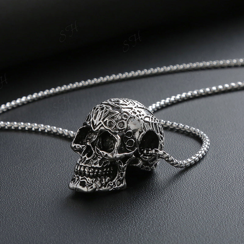 Vintage Hip Hop Stainless Steel Skull Necklace For Women