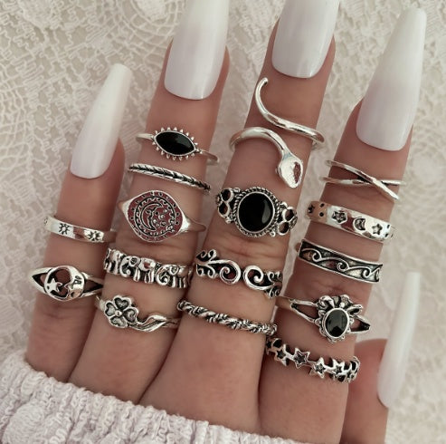 Set Of 16 Black Drip Knuckle Rings