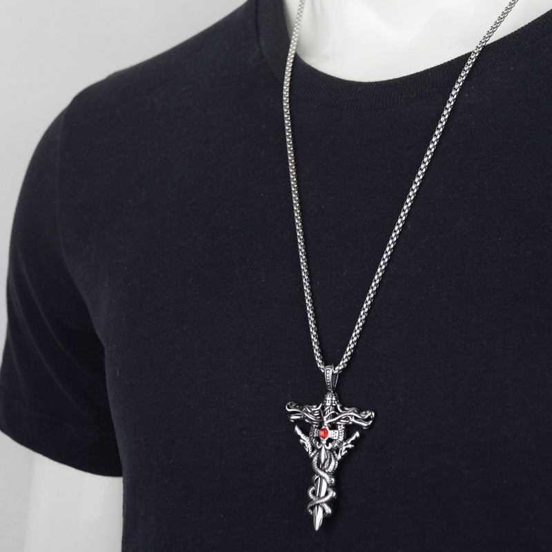 Fashion Double Dragon Magic Sword Titanium Steel Necklace