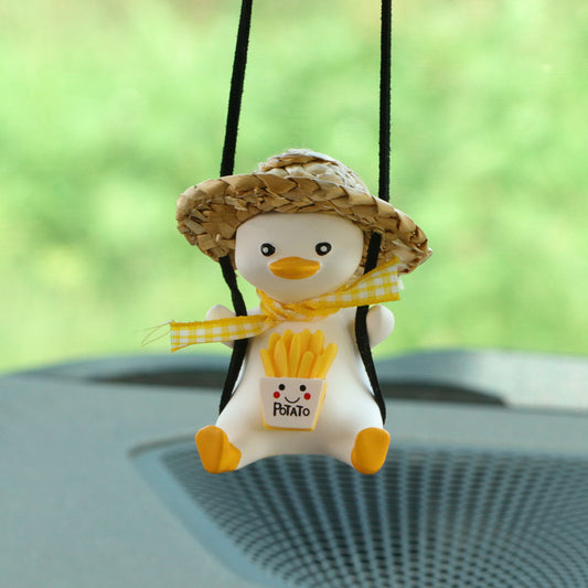 Car Pendant Cute Anime Little Duck Swing Auto Rearview Mirror Hanging Ornaments Interior Decoraction Accessories For Girls Gifts