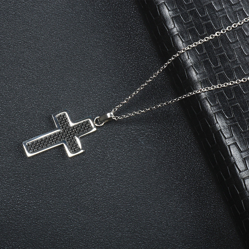 Titanium Black Carbon Fiber Pendant Cross Necklace