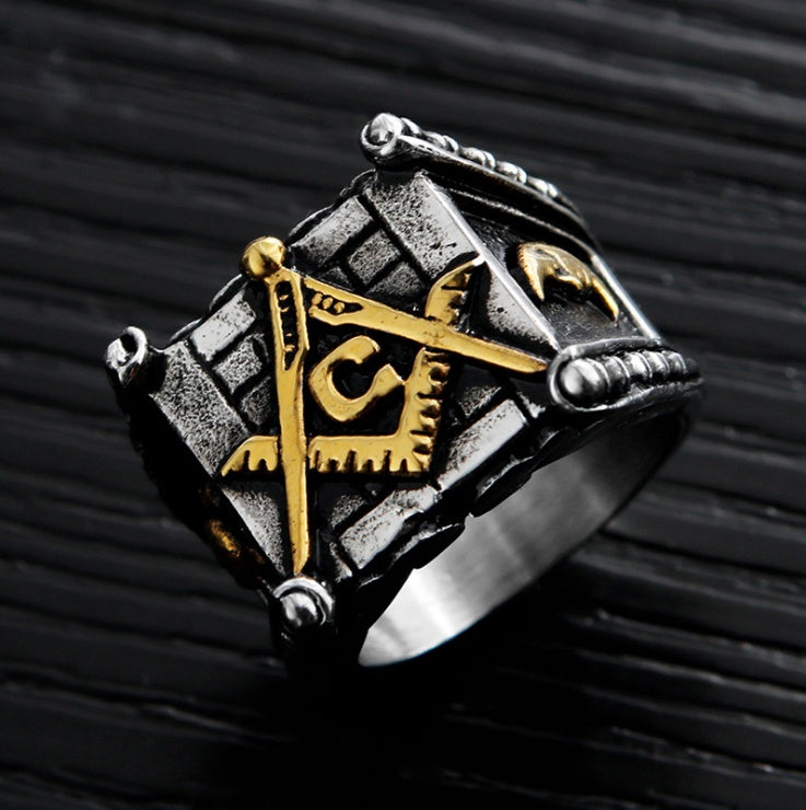 Masonic rings for men gold sun moon making Punk handmade high polished silver jewelry for man