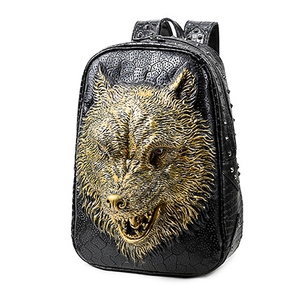 3D Wolf Head Student Backpack Korean Edition Bags Shoulder Bags for Men and Women