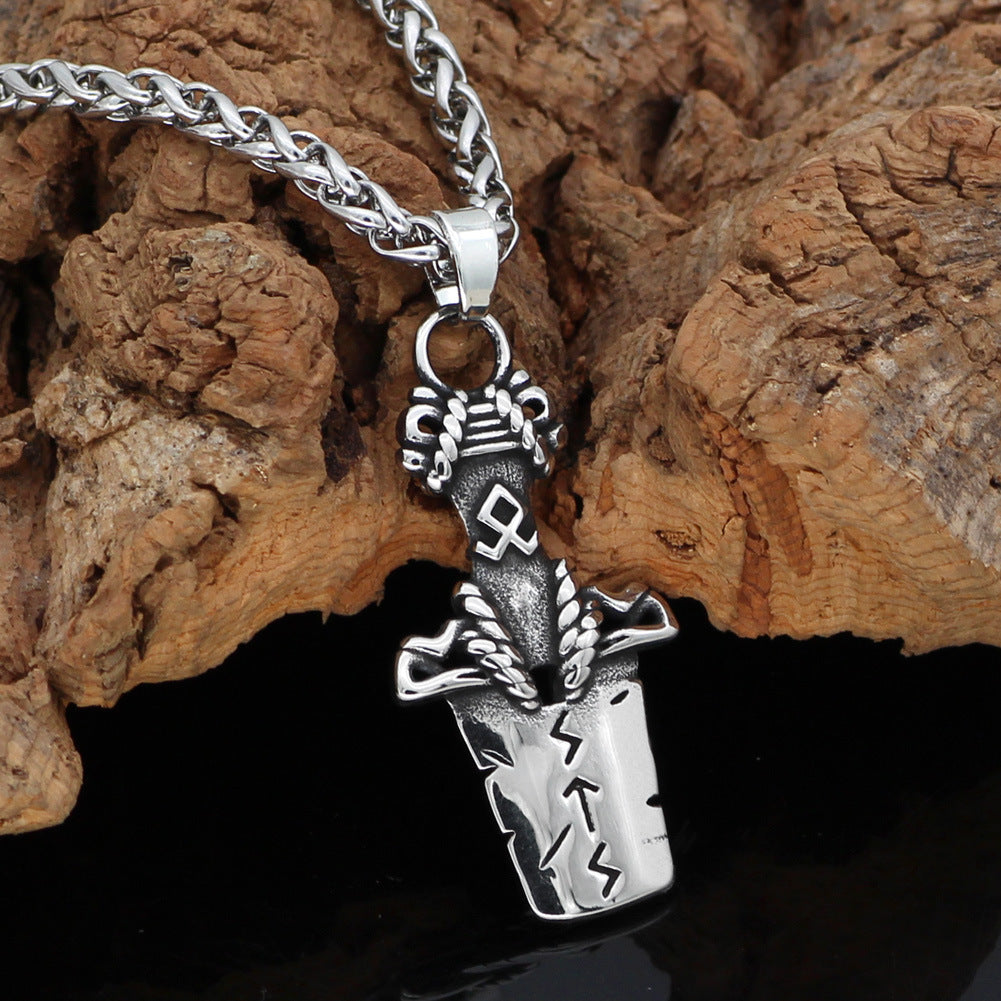 Nordic Viking Audinluna Rune Sword Titanium Steel Necklace