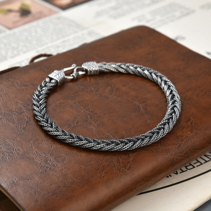 New 925 Silver Hand Weaving Bracelet Men