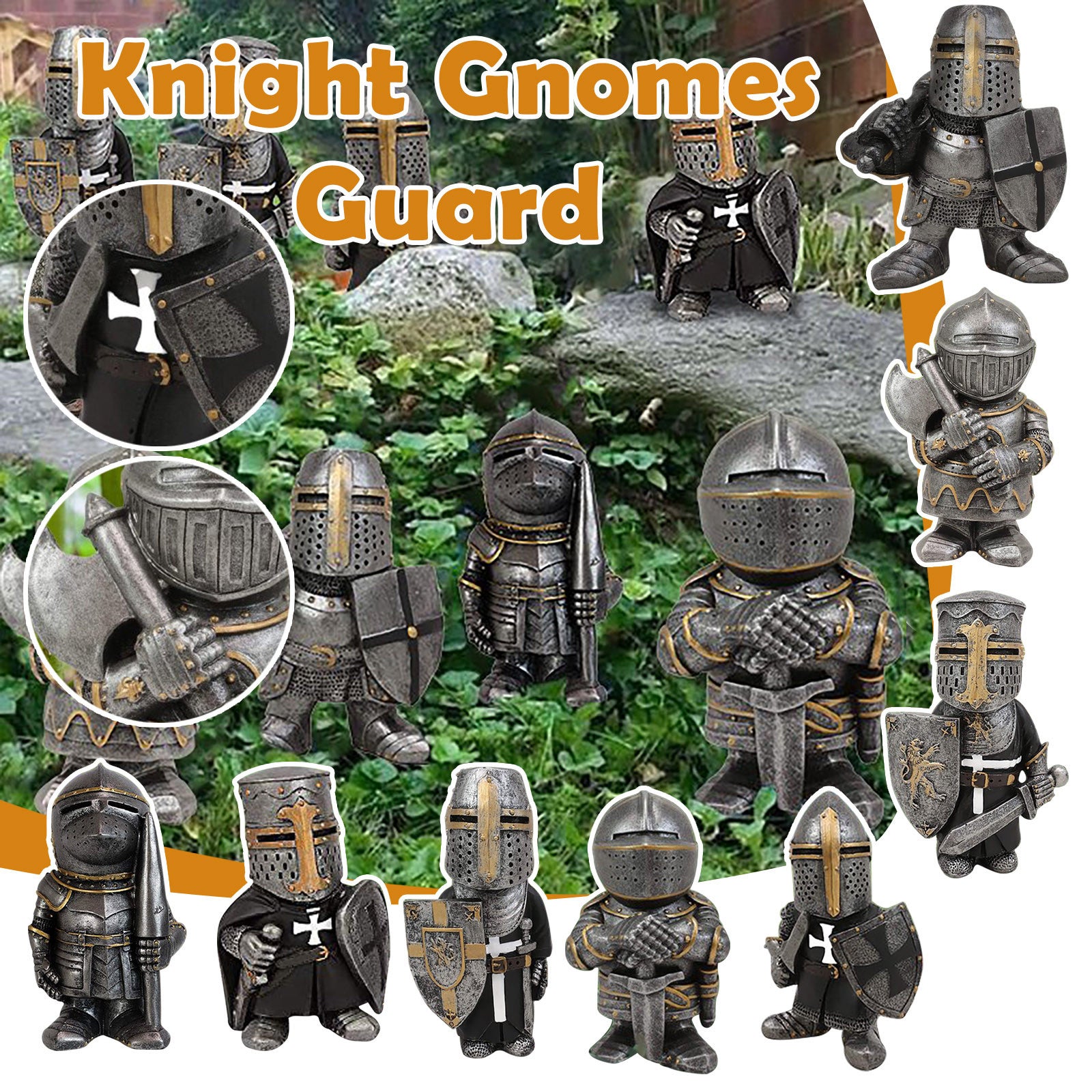 Knight Gnomes Guard Garden Statues Resin Knight Dwarf Warrior Gnome Figurines Funny Cavalier Paladin Sculptures For Lawn Decor