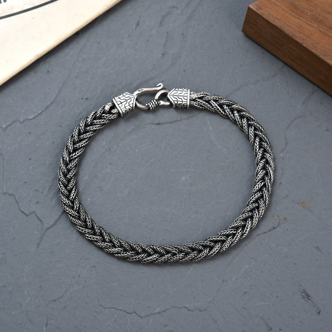 New 925 Silver Hand Weaving Bracelet Men