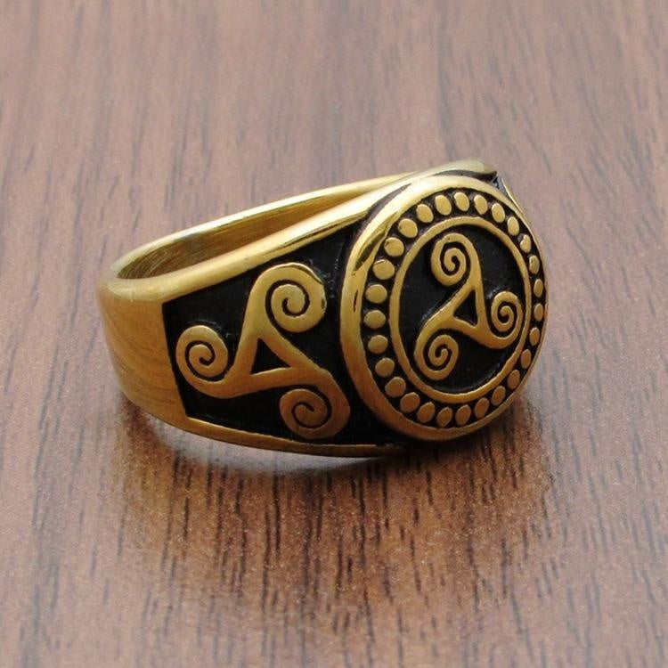 Titanium Steel Men's Ornament Stainless Trendy Unique Viking Totem Casting Ring Gold