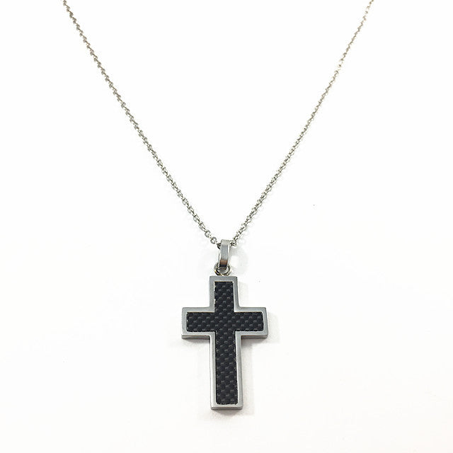 Titanium Black Carbon Fiber Pendant Cross Necklace