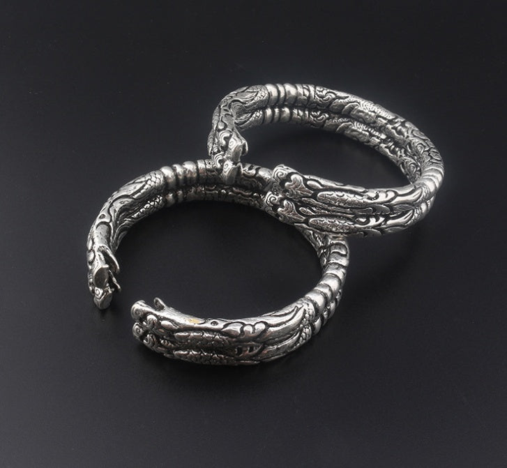 Double faucet bracelet Retro silver opening Buddha with the same paragraph Viking wolf head bracelet