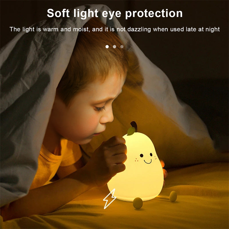 LED Pear Fruit Night Light USB Rechargeable Dimming Touch Silicone Table Lamp Bedroom Bedside Decoration Couple Gift Boby Light