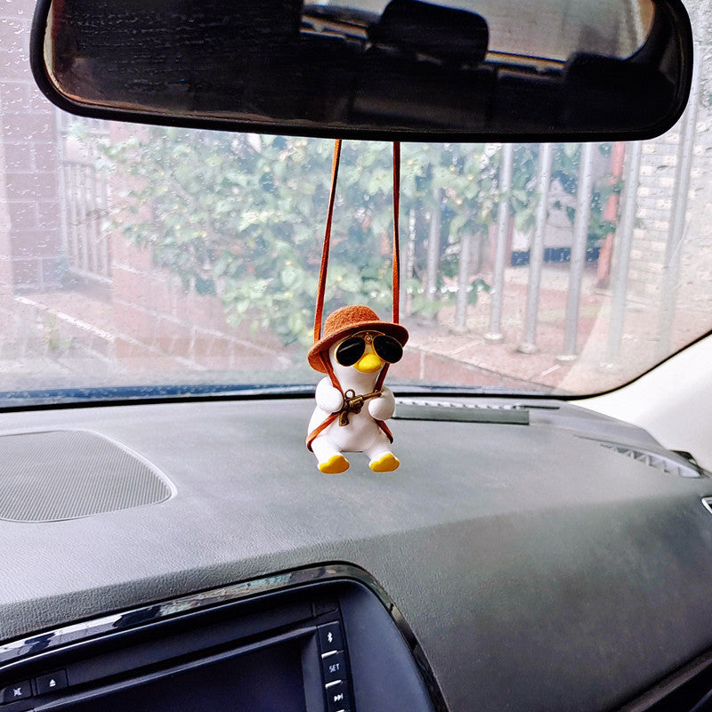 Pistol Cowboy Duck Car Rearview Mirror Pendant Decoration Super Cool Revolver Duck Anime Car Decoration Pendant