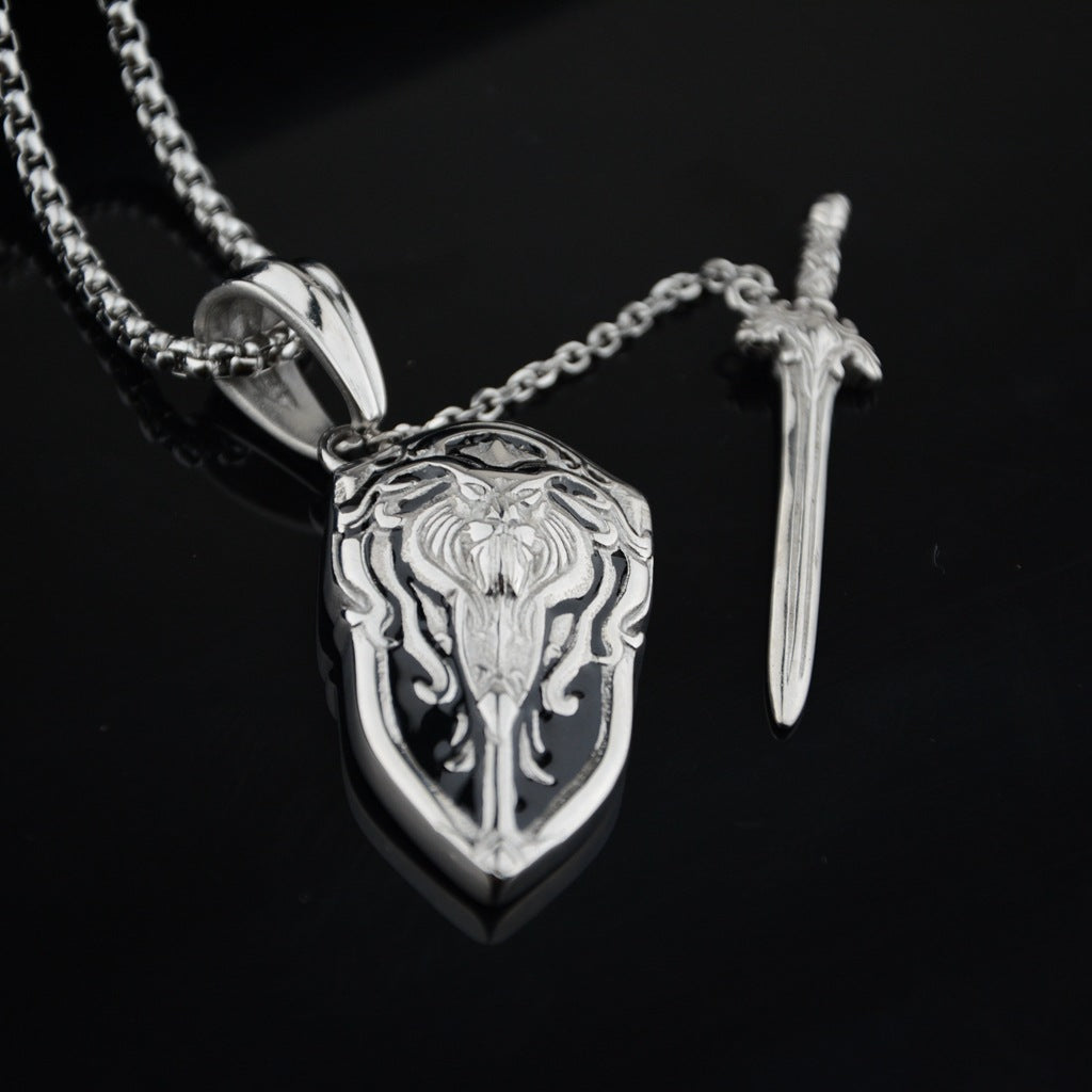 Lion Head Sword And Shield Pendant Necklace Hip Hop Street Dance Style