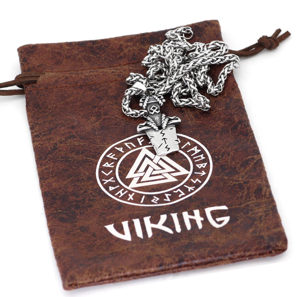 Nordic Viking Audinluna Rune Sword Titanium Steel Necklace