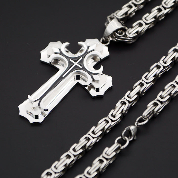 Men's Titanium Steel Stainless Steel Gold Cross Pendant Link Necklace