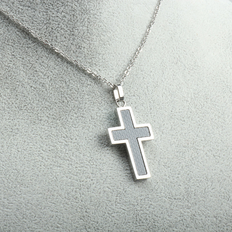 Titanium Black Carbon Fiber Pendant Cross Necklace